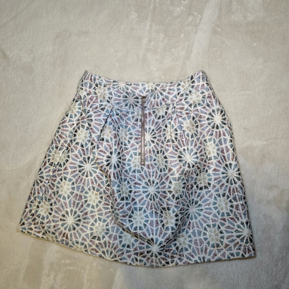 Mi ami Metallic Brocade Mini Skirt Women's Small - Geometric Jacquard High Waist - Picture 5 of 16